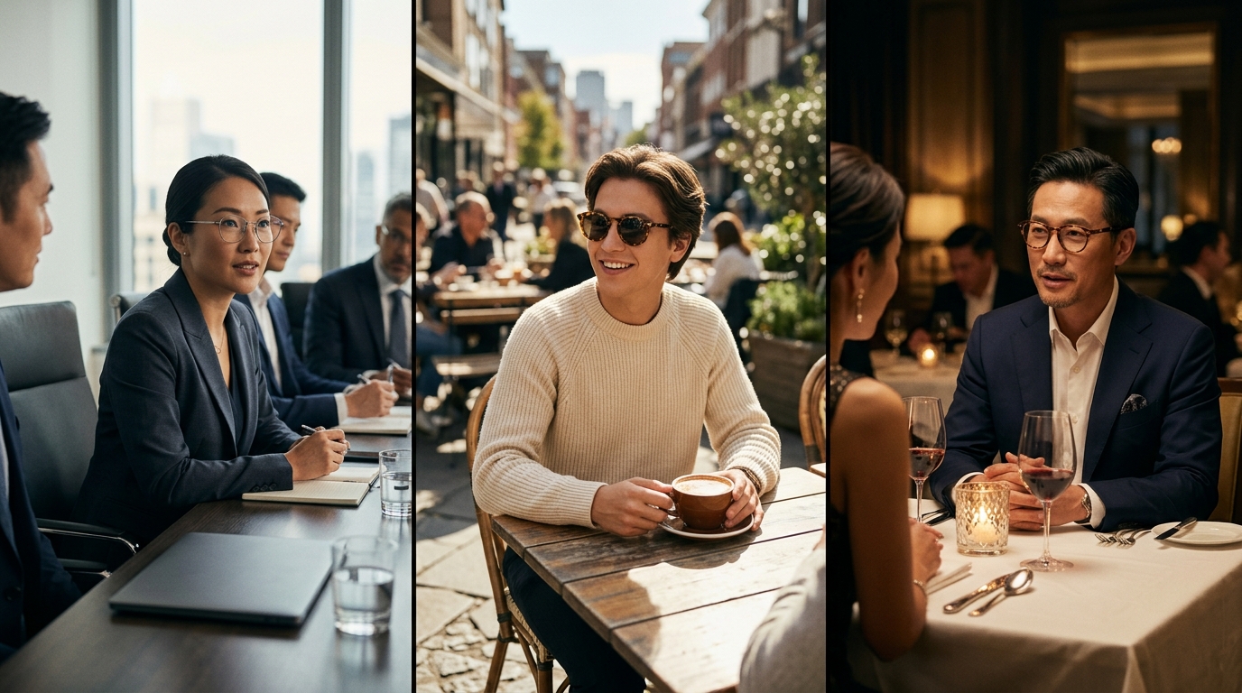 シーン別のメガネ選びが印象をつくる